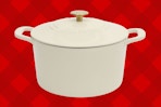 Stock image of the Martha Stewart 7 Quart Cast Iron Dutch Oven (in the color "Linen")