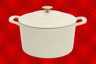 Stock image of the Martha Stewart 7 Quart Cast Iron Dutch Oven (in the color "Linen")