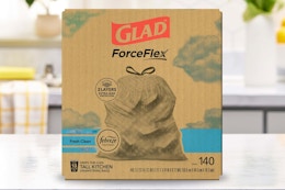 box of glad trash bags sitting on kitchen island