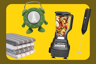 blender, timer, towels