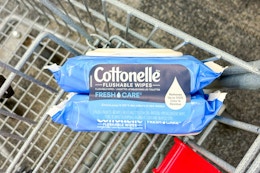package of cottonelle flushable wipes in a cart