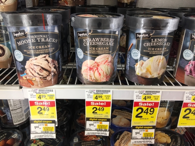 Albertsons Tom Thumb Safeway Ice Cream with sales tag