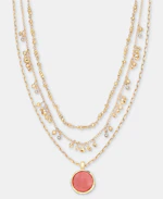 Stone Inlay Layered Pendant Necklace