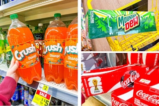 dollar general crush, mountain dew, coca-cola 3-photo collage