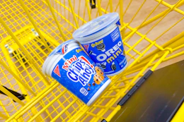 dollar general oreo and chips ahoy minis in yellow shopping cart