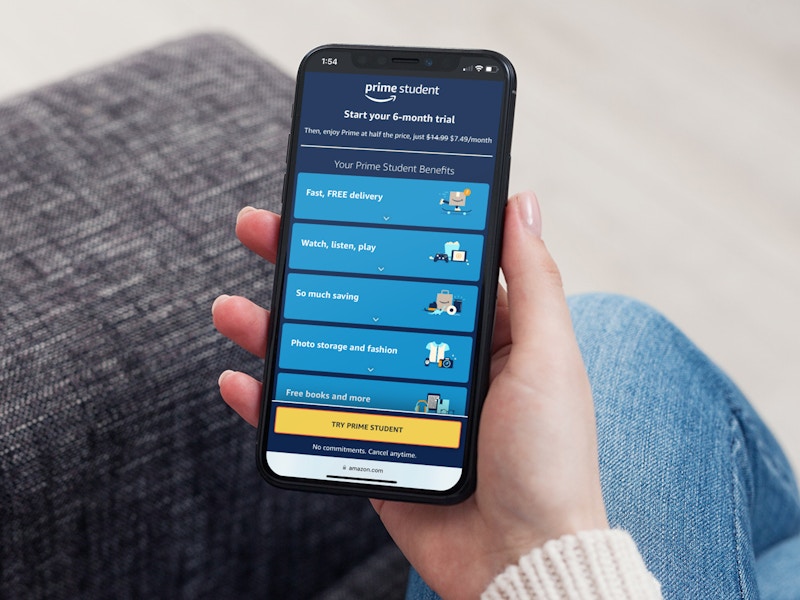 a person looking at prime student on their iphone