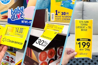 three images of store clearance tags 