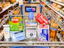 personal care items sitting in a walmart cart