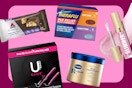 Amazon product collage: tampons, medicine, etc