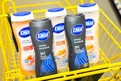 dial body washes in yellow shopping cart