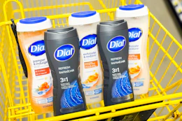 dial body washes in yellow shopping cart