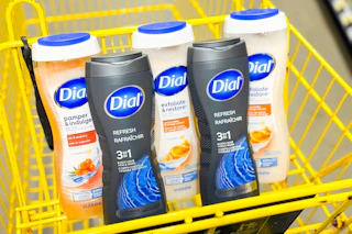 dial body washes in yellow shopping cart