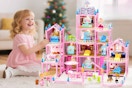 Girl using the Randhar Dream Doll House for Girls Toys, 32"x 29"x 25.5" Dollhouse.