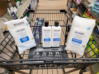 pet grooming products in a cart