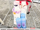 olay and secret products in a shopping cart