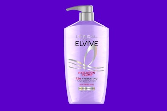 a purple pump bottle of conditioner