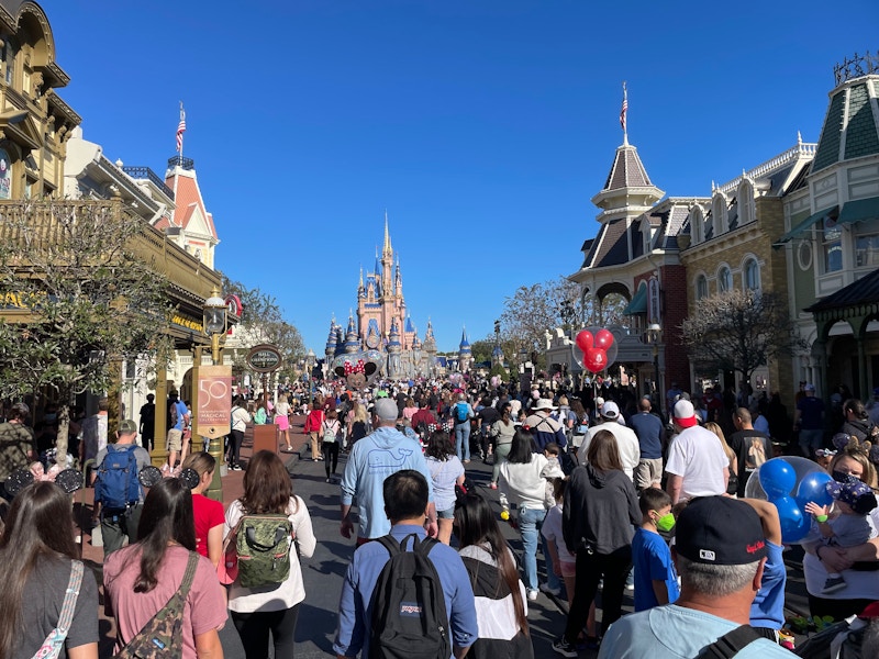 Crowded Main Street at Walt Disney World's Magic Kingdom