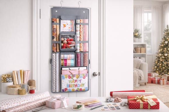 Hanging Gift Wrapping Paper Storage, Only $9.99 on Amazon