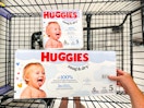 huggies diapers in a shopping cart