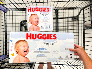 huggies diapers in a shopping cart