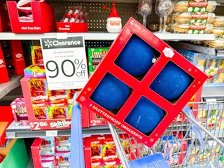 holiday time christmas ornaments in walmart cart