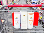 3 dove deodorants sitting in a cvs cart