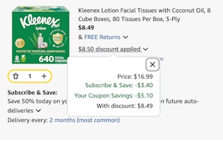 Kleenex Amazon receipt