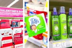 collage with hallmark, puffs, and garnier products