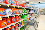 shopping cart in a laundry care aisle
