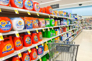 shopping cart in the laundry aisle in a store