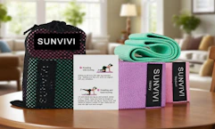 a set of resistance band set on a wooden table 