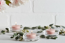 lifestyle image of tealight candles lit