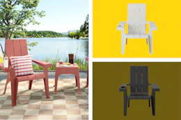 adirondack chairs and patio tables side by side
