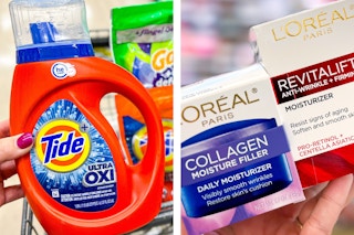 collage with tide and l'oreal products