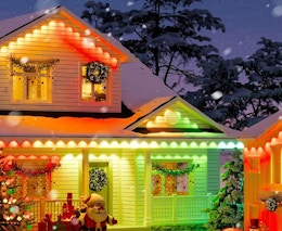 a house with colorful lights on outside