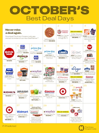 a calendar showing the best sales to shop in october