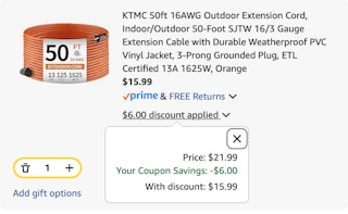 extension cord Amazon receipt