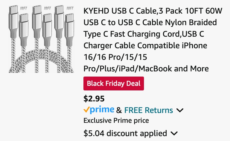 kyehd USB C Cable,3 Pack 10FT