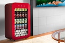 Lifestyle image of a red TCL beverage cooler 