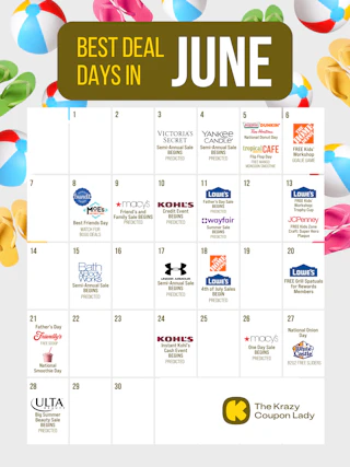calendar showing the best sales and deals happening in june 2026
