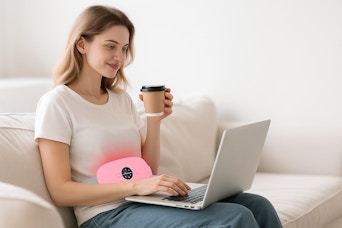 a woman sitting on a couch