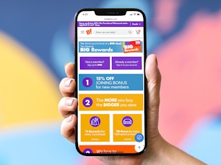person holding phone showing big lots rewards membership information