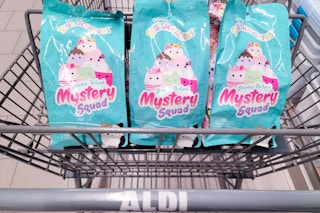 aldi cart with mystery scented squishmallows