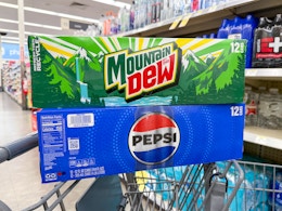 pepsi and mountain dew soda packs on walgreens cart
