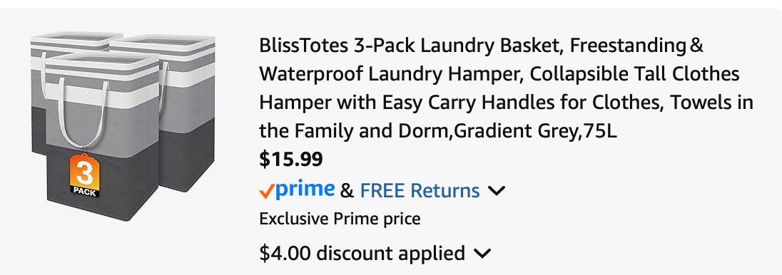 laundry basket Amazon receipt