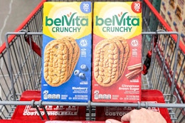 belvita breakfast biscuits in costco shopping cart