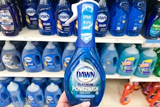 a hand holding a Dawn Powerwash spray