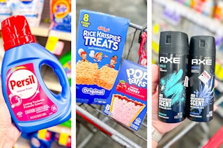 collage image of persil detergent, rice krispies treats, pop tarts, and axe body spray