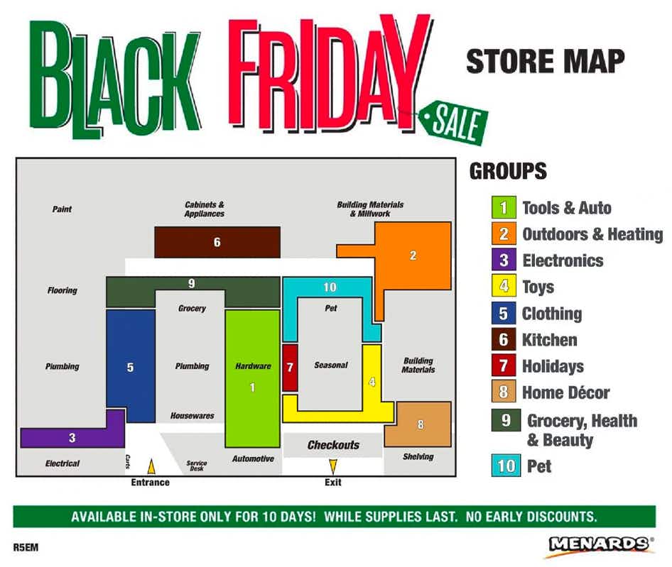 The Menards Black Friday Sale zone map from their 2021 Black Friday ad.