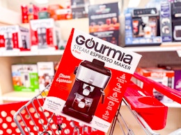 gourmia espresso maker sitting on a target cart